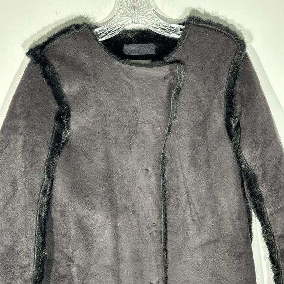 H&M Faux Suede Faux Fur Reversible Long Coat Jacket Size 6 - Picture 6 of 14